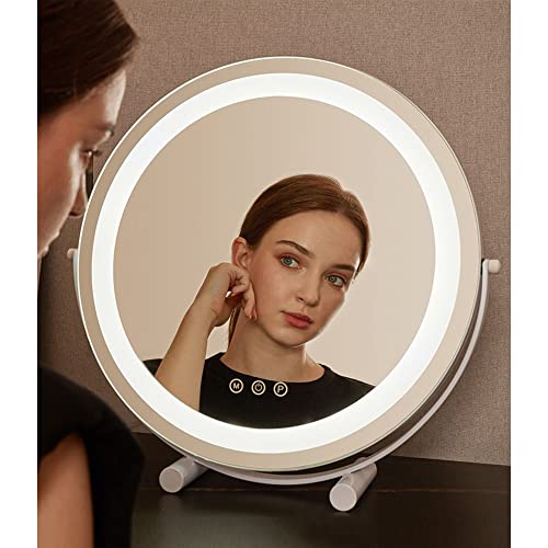 Espejo de maquillaje Hollywood regulable con luces, espejo grande de 40 cm, control táctil de 3 colores, diseño giratorio para maquillaje profesional, acabado blanco