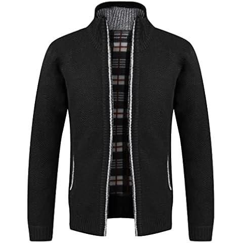 Pinkpum Men's Fine Knit Cardigan with Stand-Up Collar and Zip Black, black, M Cover