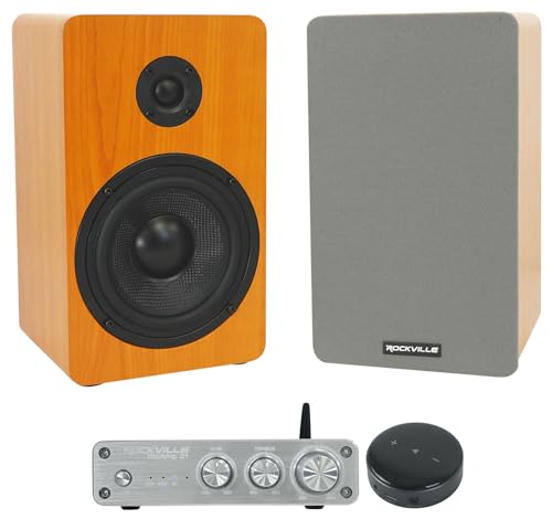 (1) Rockville BLUAMP 21 2.1 Channel Bluetooth Home Audio Amplifier Bundle with (1) Pair Rockville RockShelf 54C 360w Wood 5.25