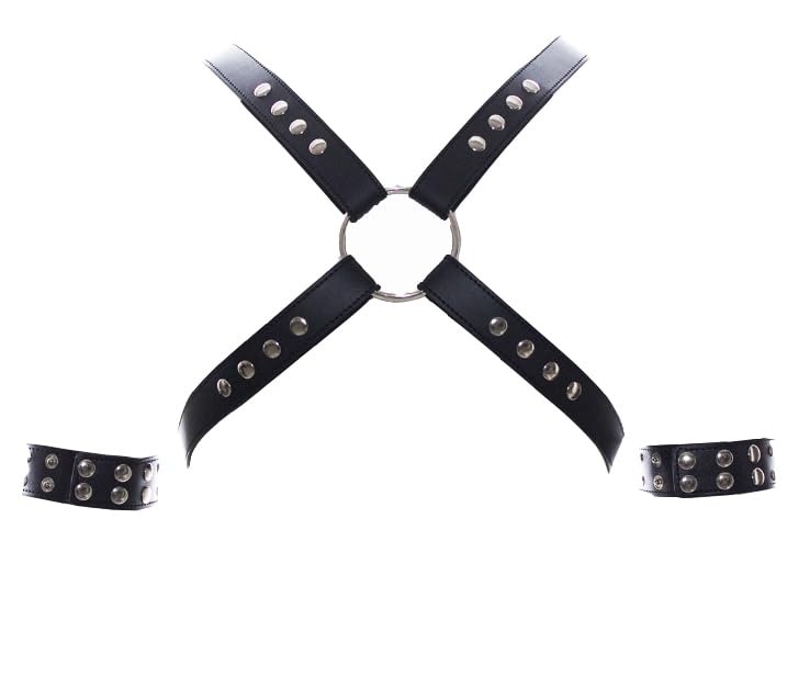 Men's Cross Leather Chest Belt with Arm Straps Adjustable Tough Man Punk Chest Harness Shoulders Belt Body Straps Nightclub Cosplay Costume Clubwear Sexy Goth Rave Outfits Accessories