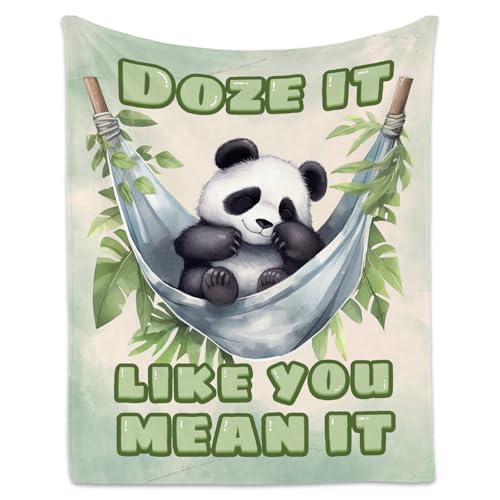 Panda Blanket, Cute Soft Throw Gifts for Boys, Cozy Flannel Throw Blankets for Bed Travel, Green 50"x60"
