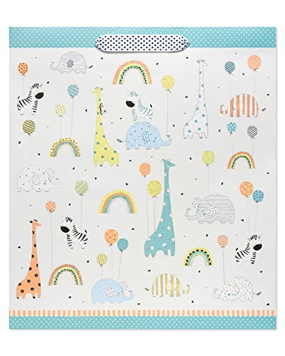 Image of Papyrus 18 inch Jumbo Gift Bag - Designed by House of Turnowsky (Zoo Animals with Balloons) for Baby Showers, Baby Sprinkles, New Baby, Baptisms, Christenings and All Baby Occasions (1 Bag)