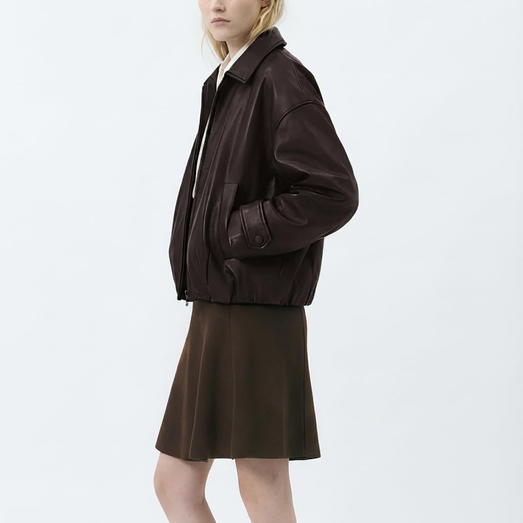 Oversized Faux Leather Bomber Jacket for Women – Zip-Up Aviator Flight Coat, Relaxed Fit Streetwear Outerwear - Image 6