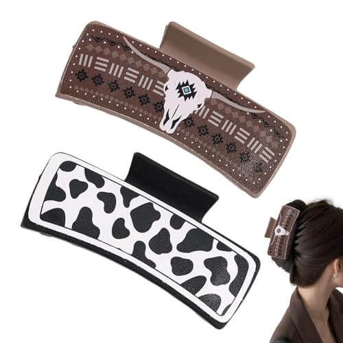 ウエスタンプリントヘアクリップ、女性用ウエスタンヘアクリップ, ヘアクリップレザースクエアヘアクロークリップ, クラシックウエスタンカウボーイデザインの強力なホールドジョークリップ、パーティー、デート、夜の外出、日常使用、仕事、旅行に最適