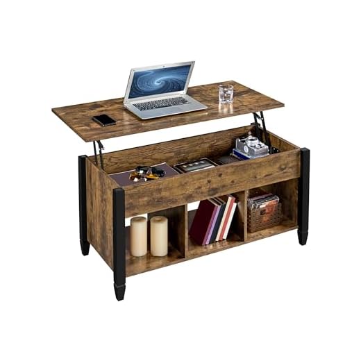 Yaheetech Mesa de Centro Elevable con Cajón Mesa de Café para Salón de Estilo Moderno con Patas de Madera Maciza 104,5 x 49,5 x (49-63) cm Marrón