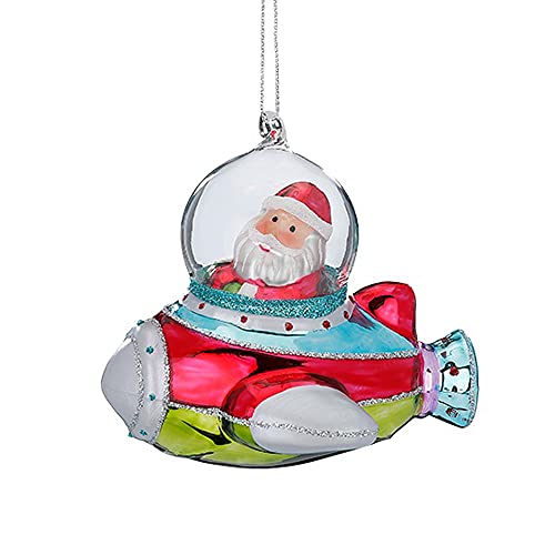 Magic Christbaumschmuck Glas Weihnachtsmann im Flugzeug 10cm Weihnachtsfiguren bunt