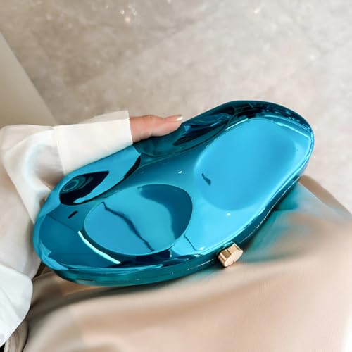Image of Acrylic Silver Evening Clutch Purse for Women, Wedding Guest Clutch Metal Chain Shoulder Crossbody Bag