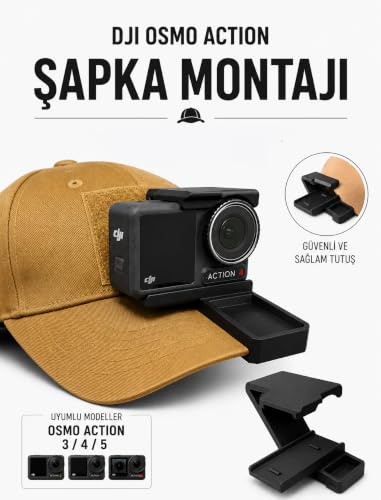 Djı Osmo Action 3/4/5 Pro ile Uyumlu Şapka Tutucu, Güvenli Tutuş, Kolay Takıp Çıkarma, Hafif Tasarım, Siyah Renk, Aksiyon Kamera Aksesuarı