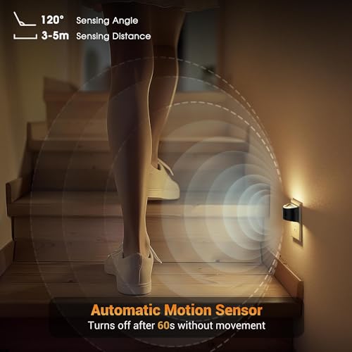 JandCase Motion Sensor Night Light, Night Lights Plug into Wall, Dusk to Dawn Sensor Nightlight with Motion Activated, 30/60/100lm Brightness Dimmable, 3000K Warm White, for Kids Bedroom Hallway image 5