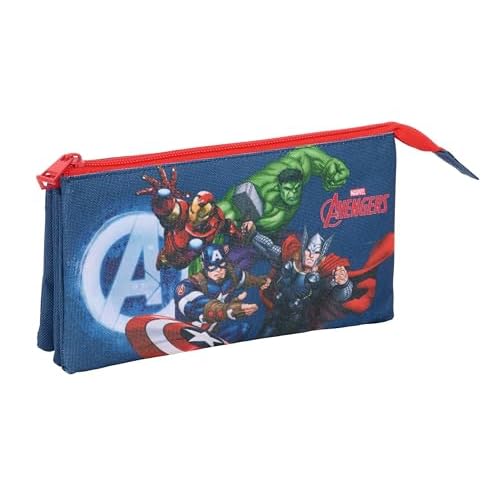 AVENGERS - Portatodo Triple, Estuche Infantil, Estuche Niño, Ideal para Niños en Edad Escolar, Cómodo y Versátil, Calidad y Resistencia, 22x3x12 cm