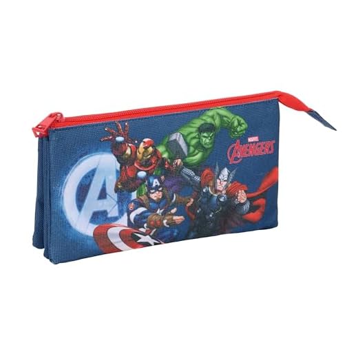AVENGERS - Portatodo Triple, Estuche Infantil, Estuche Niño, Ideal para Niños en Edad Escolar, Cómodo y Versátil, Calidad y Resistencia, 22x3x12 cm