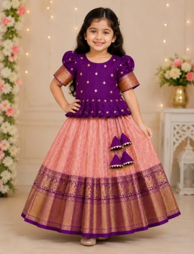 Image of Girls Ethnic Wear Cotton Blend Flower Printed Readymade Lehenga Choli Set For Girls Festive Any Occasions