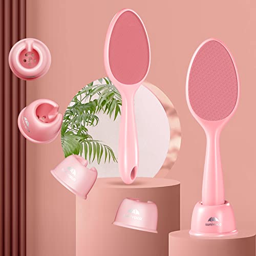 Sunivaca Glass Callus Remover For Feet - Foot File 2-Sided Coarse & Fine Foot Scrubber Dead Skin Remover & Heel Scraper For Cracked Heels, Glass Pumice Stone Pedicure Tools For Use In Shower - Pink #TOP1