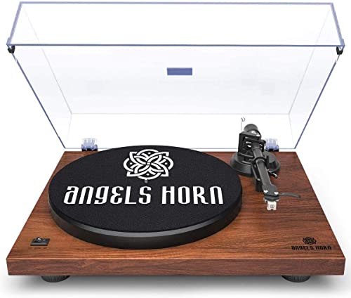 Platine Vinyle, ANGELS HORN Tourne Disque Bluetooth, Tourne Disque Vinyle avec Cartouche Magnétique AT-3600L à 2 Vitesses 33 + 45 TR/Min, Prise en Charge de la Sortie RCA