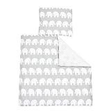 TupTam Unisex Baby Bettwäsche Wiegenset 4-teilig, Farbe: Elefant Weiß/Tupfen Grau, Größe: 80x80 cm
