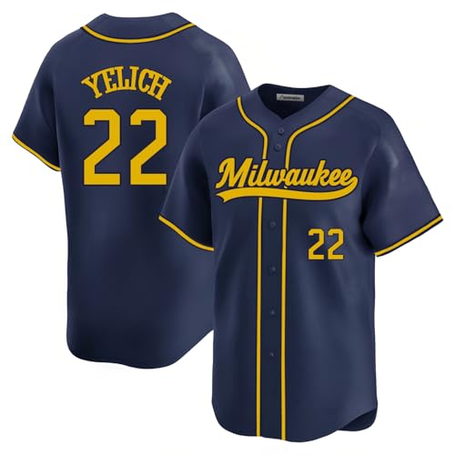 Custom Mens/Women/Youth Milwaukee Navy Christian Yelich Baseball Stitched T-Shirt for Sports Fan