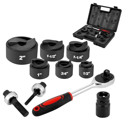 REDLONG Ratchet Knockout Punch Set 1/2 to 2 with SLUG-Buster Hole Punch Driver Kit Electrical Conduit Hole Cutter Tool Set for Mild Steel Aluminum Fiberglass & Plastic