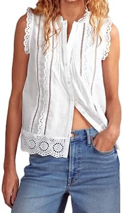 Summer Eyelet Tie Front Vest for Women V Neck Bandage Embroidered Tank Top 2025 Trendy Sleeveless Hollow Out Crop Tops