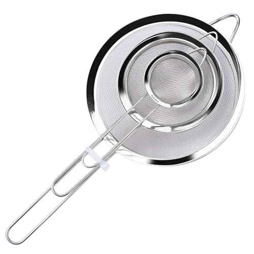 Image of Wellehomi Fine Wire Mesh Kitchen Sieve Set 7,12,18cm with Rim - Upgraded Verison Stainless Steel Food Strainer & Sieve, Ideal for Straining Quinoa Juice Tea Jams Flour Sugar