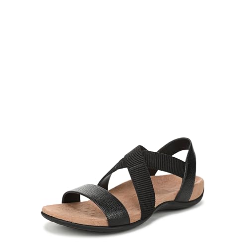 Vionic Damen Raina Flache Sandals, Schwarz Leder, Mittel, EU 39