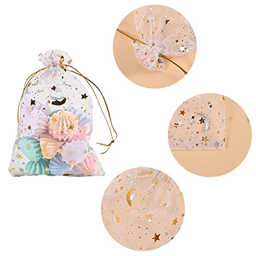 Fushenmu 100Pcs 4X6 Inch White Organza Jewelry Gift Bag,Moon Star Drawstring Candy Bag Pouch For Wedding Baby Shower Party Gift Wrapping Supply #TOP2