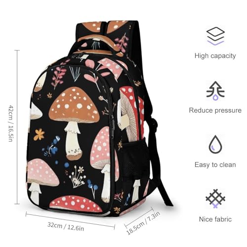 Casual Backpack for Unisex Adult, Novelty Autumn Fall Leaves Cool Mushrooms Large Capacity Backpack for Daily Use, Portable Shoulder Bag for Women Men2