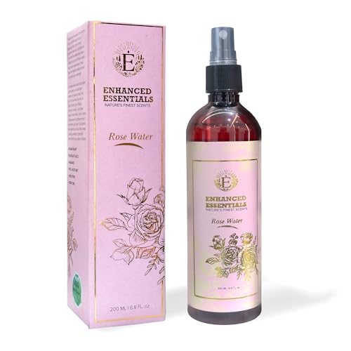 Enhanced Essentials- Floral Hydrosol Mist- 200 ml -Alcohol-Free,Vegan,Naturally Refreshing,Calming & Soothing for All Skin Types| for use in Humidifiers,Diffusers,Linen,Rooms,Religious Places (Rose)