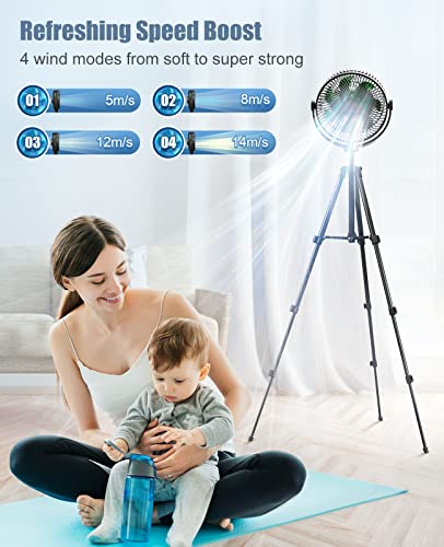 10000 mAh Pedestal Fan with 8.5\'\' Frame, 4 Speeds Air Circulator Fan, Portable Desk Fan with Adjustable Height, Max 38 H, Rechargeable Standing Fan, Included A Hook, Quiet for Home, Office, Outdoor - Thumbnail 2
