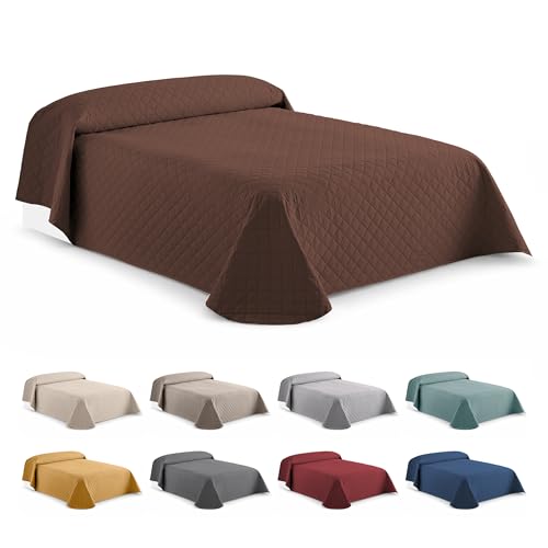 Easycosy Couvre-Lit Boutis Matelassé Marron 250x260 cm pour Lit 160x200/180x200 - Courtepointe...