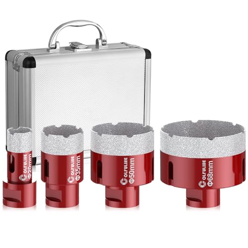 COLFULINE 4 Pezzi Set di Punte Diamantate per Trapano con 20/35/50/68mm per Vetro Piastrelle Granito Porcellana Ceramica,con Scatola in Alluminio(M14 Filettatura)