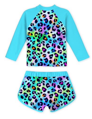 Image of TUONROAD Girls 2 Pieces Rash Guard Swimsuit Long Sleeve Tankini for 4-10 Years