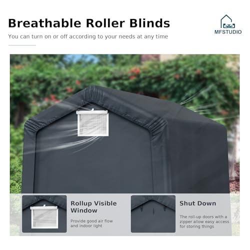 MFSTUDIO Outdoor Storage Sheds 6x10 ft, Portable Carport Shelter Garages Heavy Duty Canopy with Rolled up Zipper Doors, Outside Utility Shed Garage Tent for Motorcycle, Bicycles and Camping Tools - Thumbnail 6