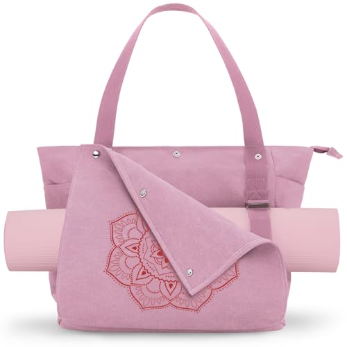 Gonex Yoga Mat Bag, Yoga Gym Bag Tote Bag with Multi Pockets For Women Men, Canvas Yoga Mat Carrier Take in Out Mat Easily For Pilates Travel Workout Office, Pink by Gonex - Used condition - US$20.99