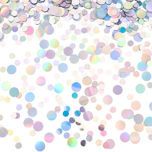 SOFPLATE 1 boîte de Confettis Holographiques Ronds Irisés de 60g 6mm et 10mm Paillettes Arc en Ciel Métalliques pour Décoration de Mariage d'anniversaire de Fête Prénuptiale de Festival