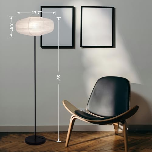 Luminária de chão de papel regulável, lâmpada de 147 cm de altura com papel de arroz, lanterna de pa
