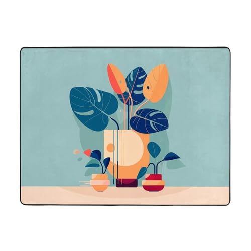 HHGFASD Alfombra antideslizante de 160 x 122 cm, patrón de bambú azul y naranja, buena absorción de agua, adecuada para cocina, baño y sala de estar