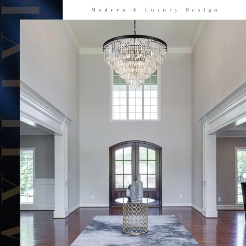 Image of 35 inch Large Crystal Chandeliers 6-Tier Modern Black Living Room Chandelier