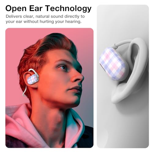 Image of Purity Air Open Ear Headphones - True Air Conduction Wireless Bluetooth Open Ear Earbuds with Dual Mic for iPhone /Android - Secured Long Wearing Comfort, Sports Sweat Resistant (Pastel Plaid)