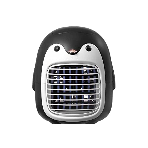 TOTMOX Ventilador humidificador portátil de aire acondicionado para escritorio de coche, hogar, enfriador evaporativo recargable con USB tipo C capaz de carga, linda y moderna forma de pingüino