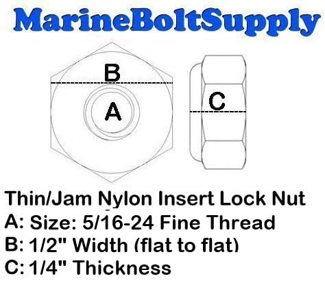 Stainless Steel Thin Jam Nylon Insert Lock Nuts 5/16-24 (Pack of 10) Marine Bolt Supply