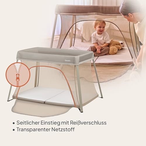 Lionelo Alice 3-in-1 Reisebett Laufgitter von 0 bis 15 kg Schaumstoffmatratze, 2 Höhenstufen, faltbar, klein, leicht, Seiteneinstieg, Reisetasche