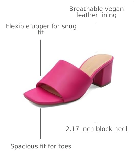 Image of DREAM PAIRS Women's Square Open Toe Heels Sandals Low Block Chunky Heeled Sandals Slide Sandals Slip on Comfortable Casual Pumps Shoes
