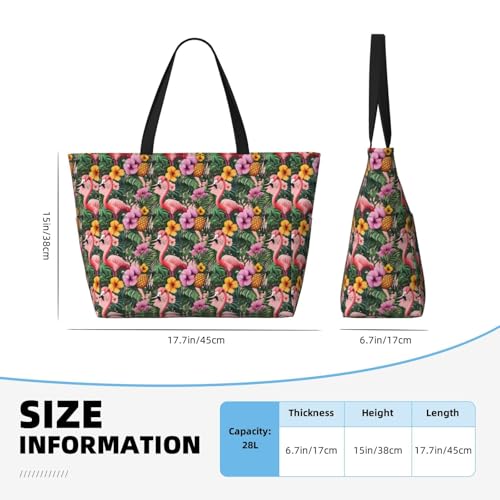 Large Beach Bags for Women Sandproof - Flamingo Pineapple Print Summer Travel Work Tote Bags with Zipper2