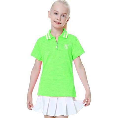 EXARUS Girls' Golf Tennis Polo Shirts Kids V-Neck Athletic Workout Moisture Wicking Quick Dry UPF 50+ Cover