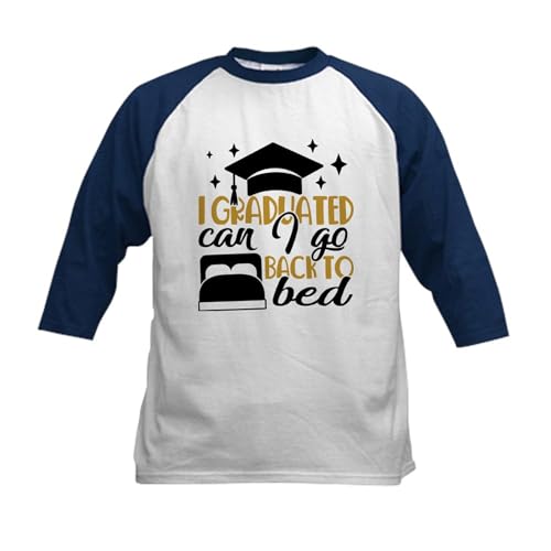 CafePress I Graduated Can I Go Back to Bed Baseball Jersey Kids Cotton Baseball Jersey, 3/4 Raglan Sleeve Shirt Navy/White