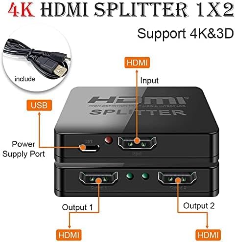 HDMI Splitter 1 in 2 Out 4K 3D HDMI Distributor Adapter Cable 1 to 2 Way Box Hub Cable 1x2 HDCP2.2 for Xbox, PS4/3, Blu-Ray Player, DVD, HDTV - Image 2
