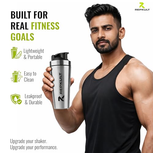 Image of Stainless Steel Gym Shaker Bottle 750 ml Silver for Protein Shake 100% Leakproof Guarantee Pre Workout Sipper Bottle with Measurement