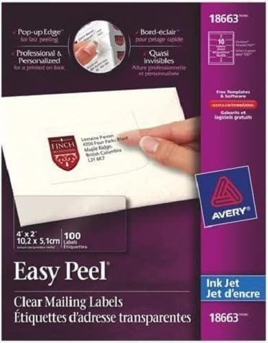Avery® Matte Shipping Labels With Sure Feed® Technology, 18663, Rectangle, 2" x 4", Clear, Pack Of 100