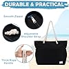 Kasgo Sac de Plage Femme XXL, Grand Poches Multiples Sac Cabas Été avec Pochette Zippée Résistant à l'Eau et au Sable Tote Bag pour Voyage Piscine Gymnase, Noir #2