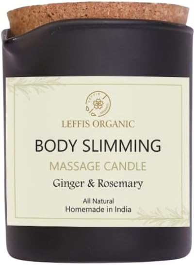 LEFFIS Organic Body Slimming Massage Candle - Ginger & Rosemary, All Natural, Moisturizing, Fat Burning, Stress Relief, Homemade in India